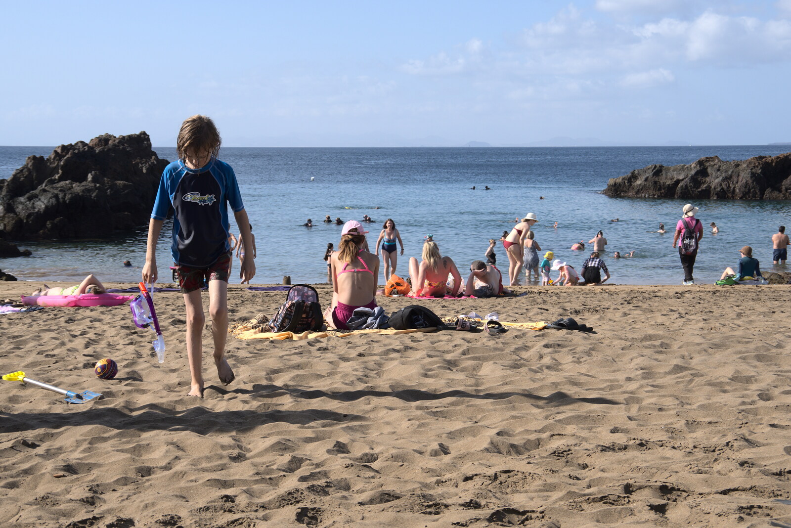 Harry stomps up the beach at Playa Chica from Five Days in Lanzarote, Canary Islands, Spain - 24th October 2021