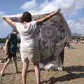 Isobel shakes sand out of a new blanket, Five Days in Lanzarote, Canary Islands, Spain - 24th October 2021