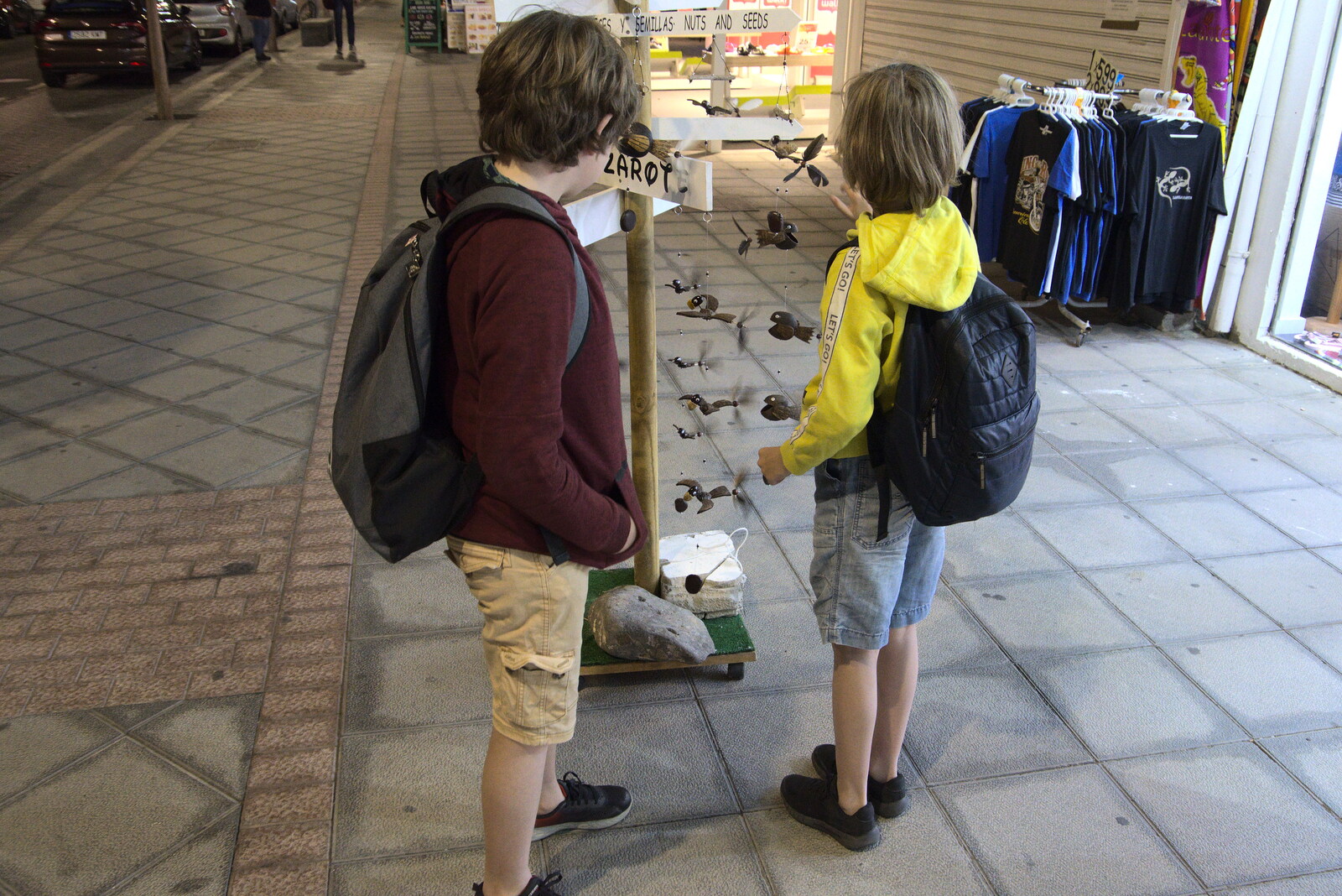 Fred and Harry look at flying models from Five Days in Lanzarote, Canary Islands, Spain - 24th October 2021