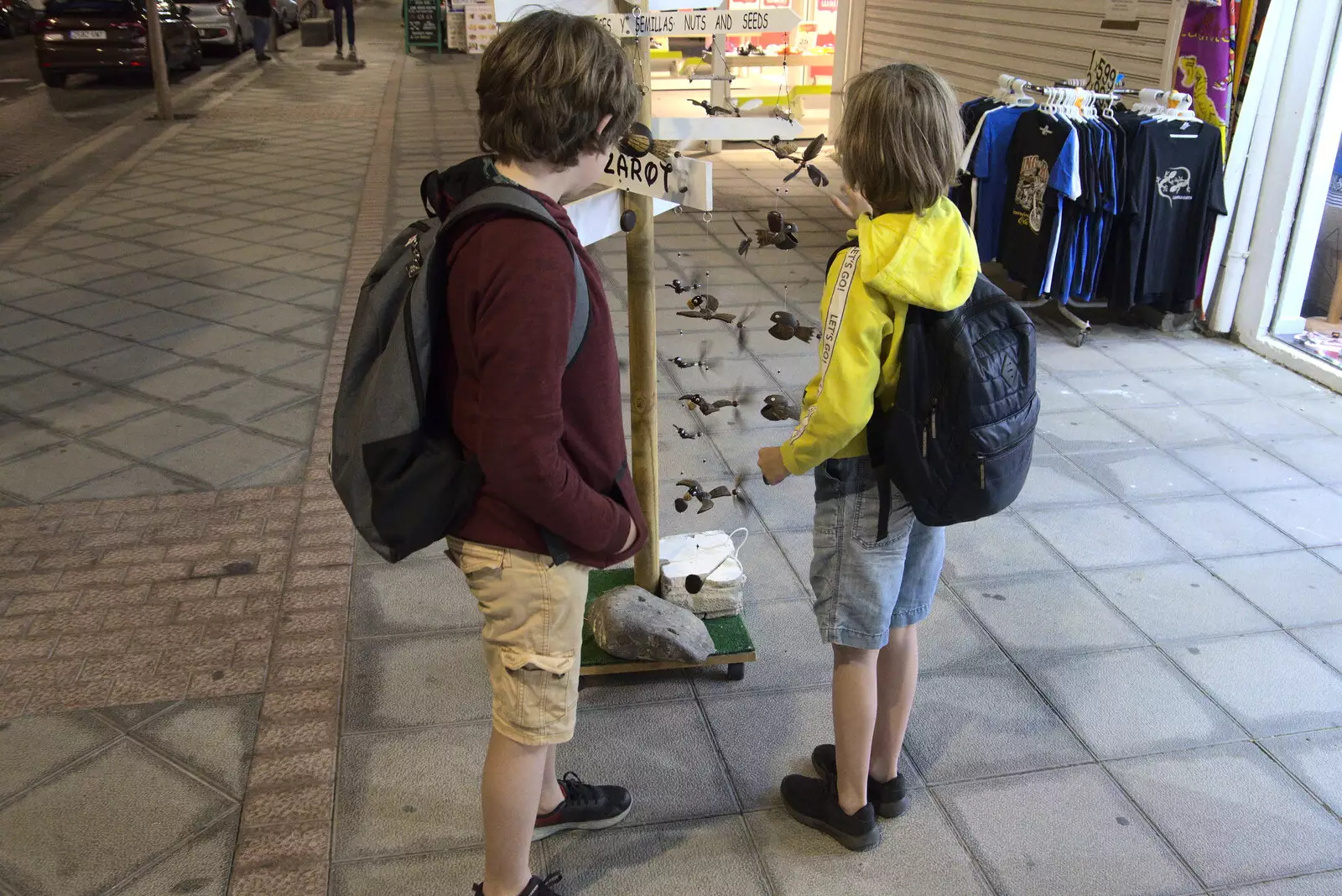 Fred and Harry look at flying models, from Five Days in Lanzarote, Canary Islands, Spain - 24th October 2021