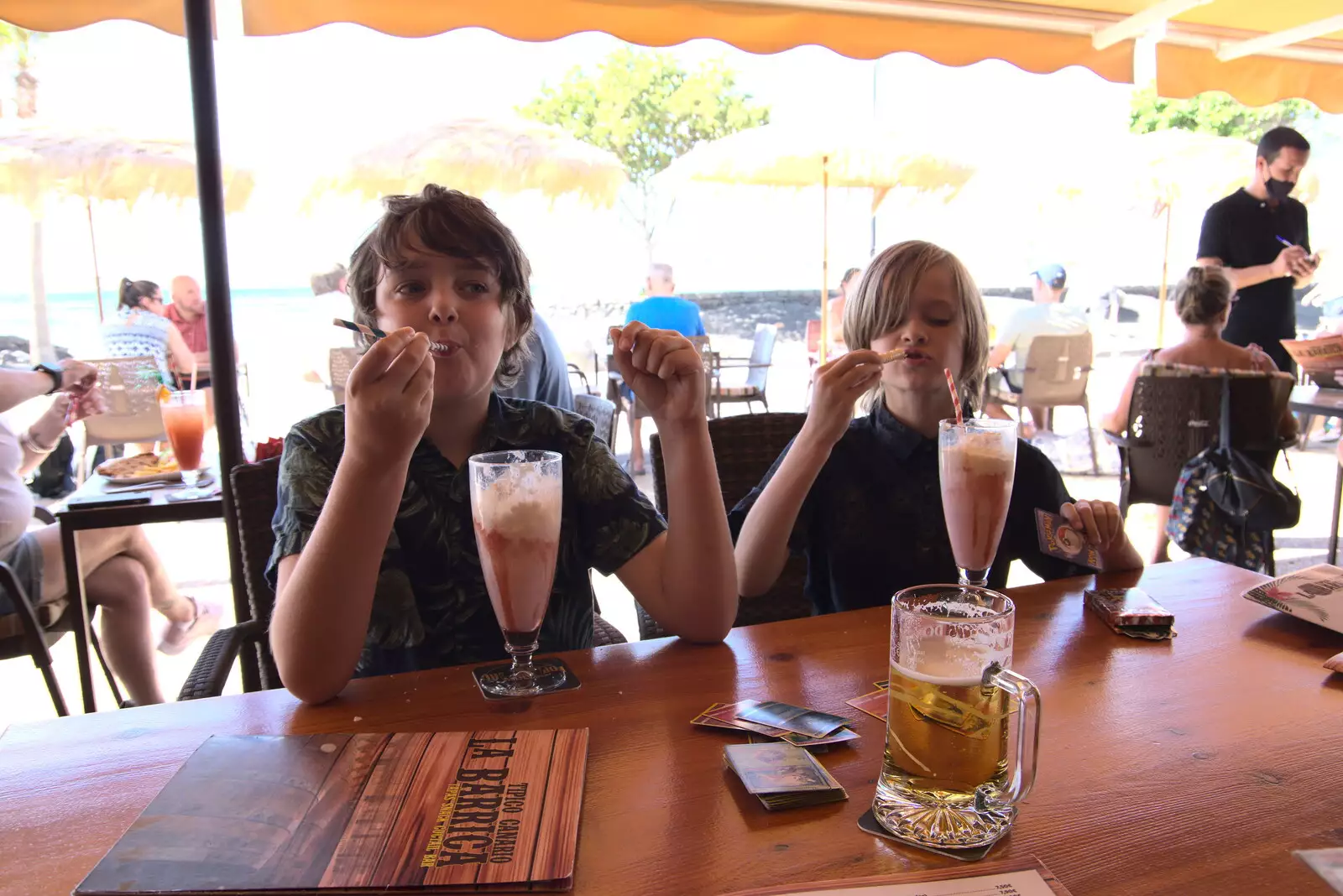 The boys get strawberry milkshakes, from Five Days in Lanzarote, Canary Islands, Spain - 24th October 2021