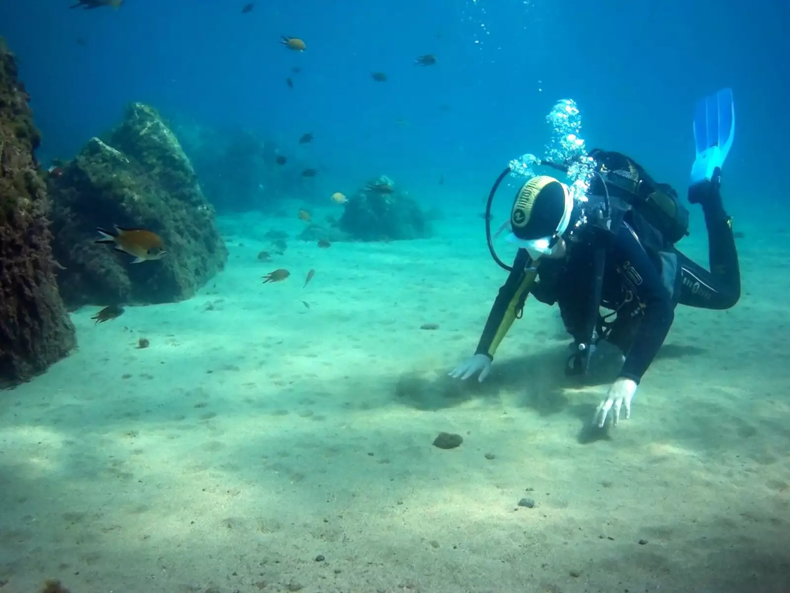 Fred pokes at the sea bed, from The Volcanoes of Lanzarote, Canary Islands, Spain - 27th October 2021