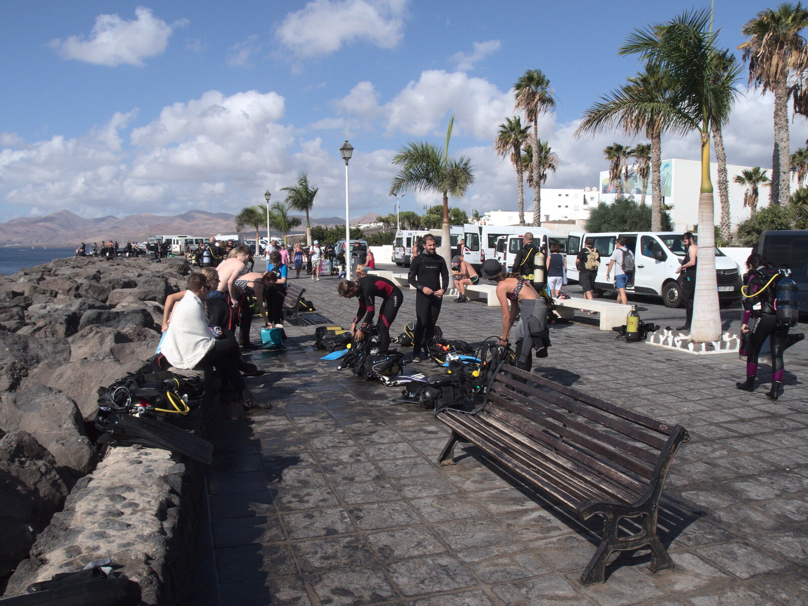 Fred's diving gang get rugged up from The Volcanoes of Lanzarote, Canary Islands, Spain - 27th October 2021