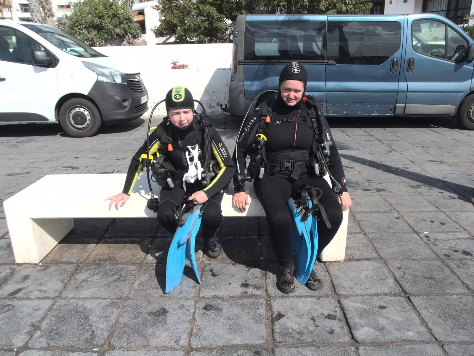 Fred and Isobel are flippered up, from The Volcanoes of Lanzarote, Canary Islands, Spain - 27th October 2021