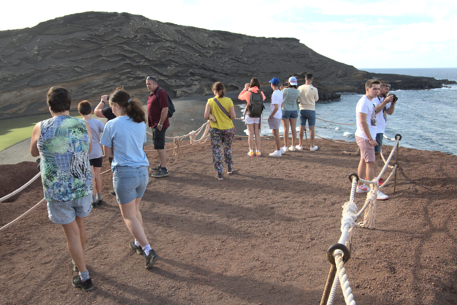 Our tour group looks out over the crater from The Volcanoes of Lanzarote, Canary Islands, Spain - 27th October 2021