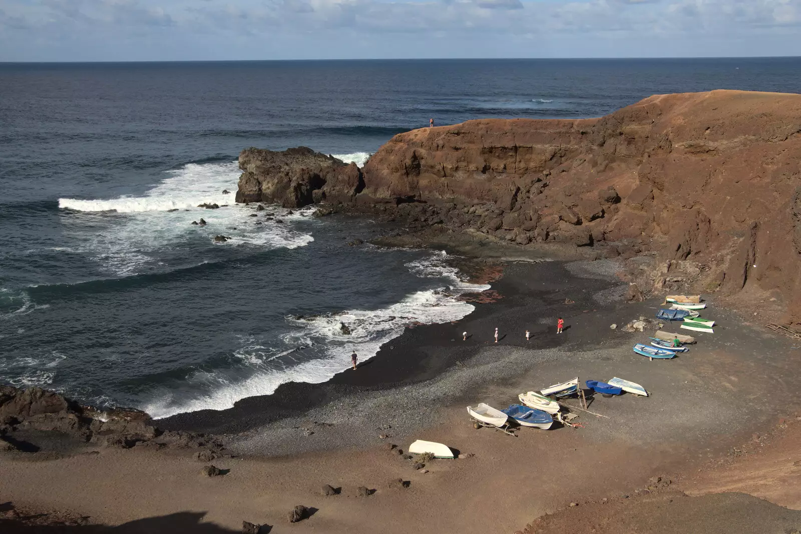 A volcanic bay with a bunch of boats, from The Volcanoes of Lanzarote, Canary Islands, Spain - 27th October 2021