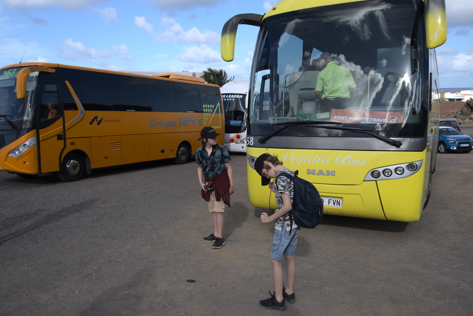 Fred and Harry by the tour bus from The Volcanoes of Lanzarote, Canary Islands, Spain - 27th October 2021