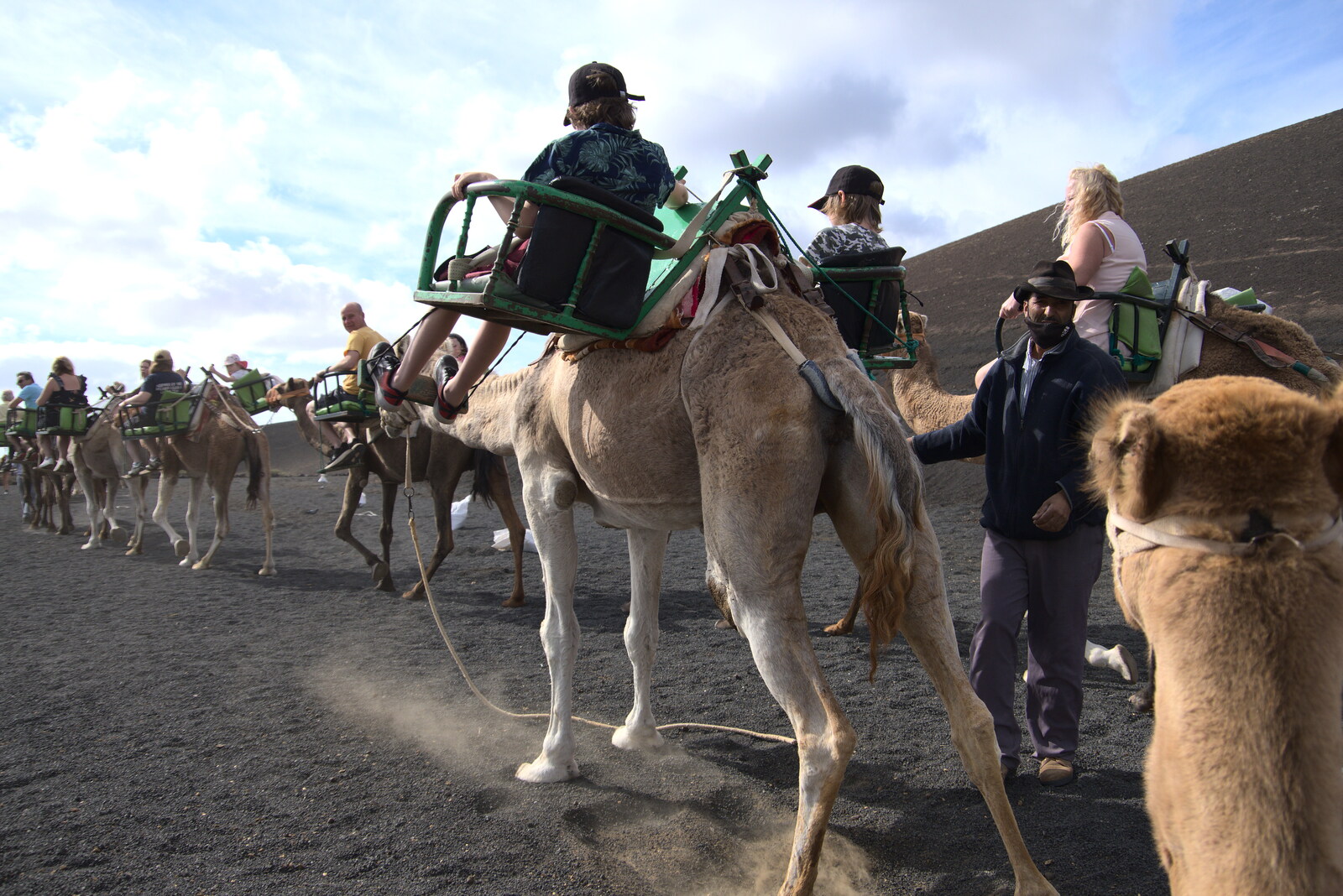 Fred and Harry's camel launches itself up from The Volcanoes of Lanzarote, Canary Islands, Spain - 27th October 2021