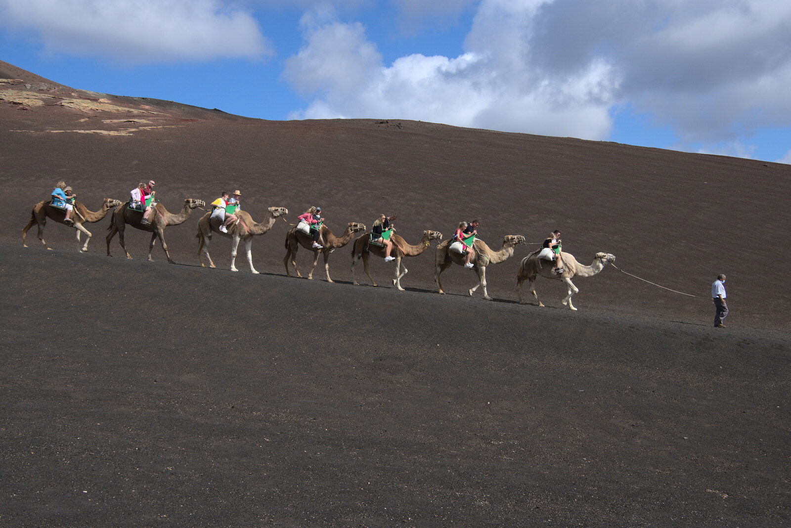 Another camel train heads down the volcano from The Volcanoes of Lanzarote, Canary Islands, Spain - 27th October 2021