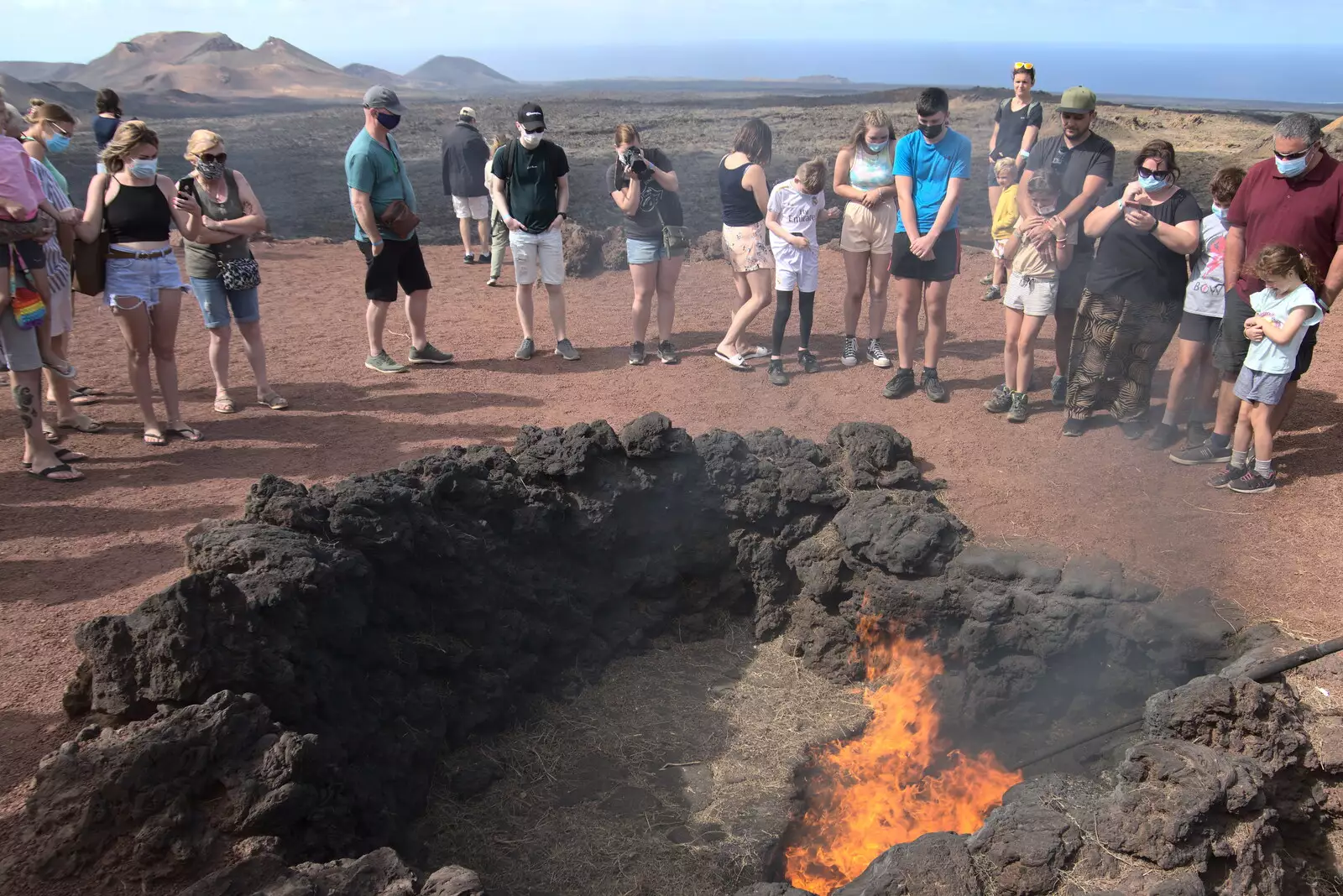 After a while, the bundle of hay ignites, from The Volcanoes of Lanzarote, Canary Islands, Spain - 27th October 2021