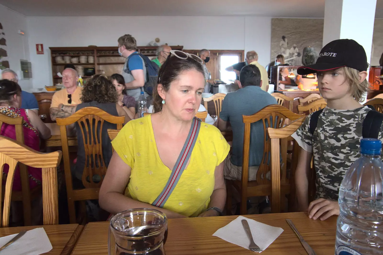 Isobel and Harry in the canteen, from The Volcanoes of Lanzarote, Canary Islands, Spain - 27th October 2021