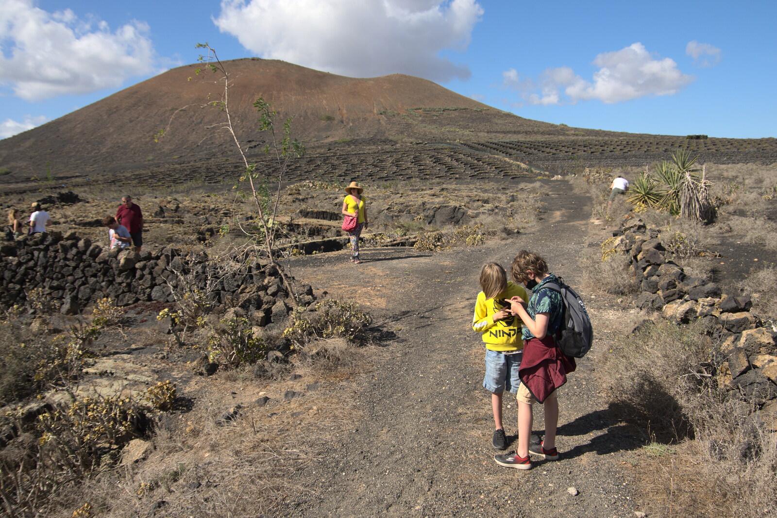The boys look at something from The Volcanoes of Lanzarote, Canary Islands, Spain - 27th October 2021