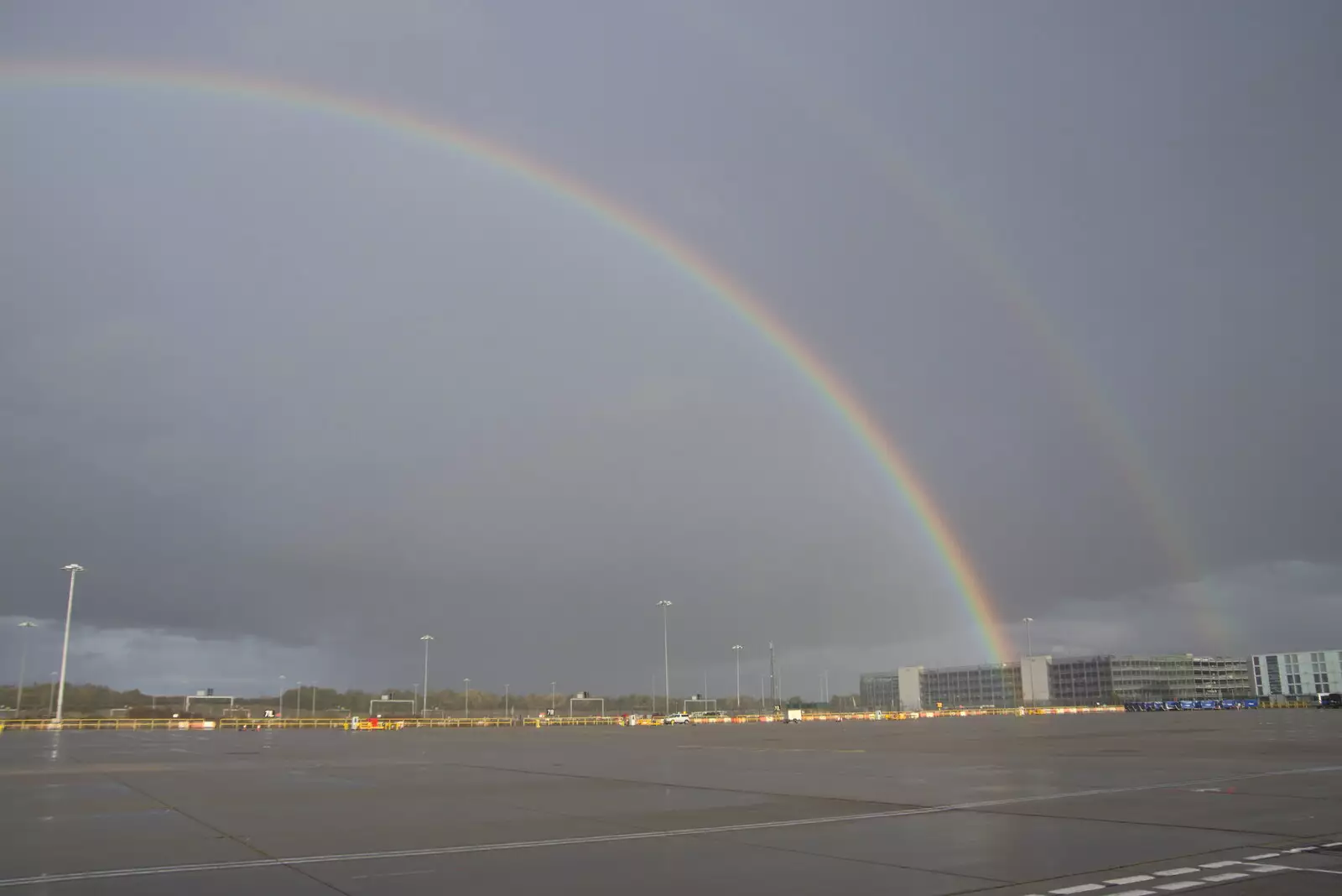 There's a double rainbow over the airport, from The Volcanoes of Lanzarote, Canary Islands, Spain - 27th October 2021