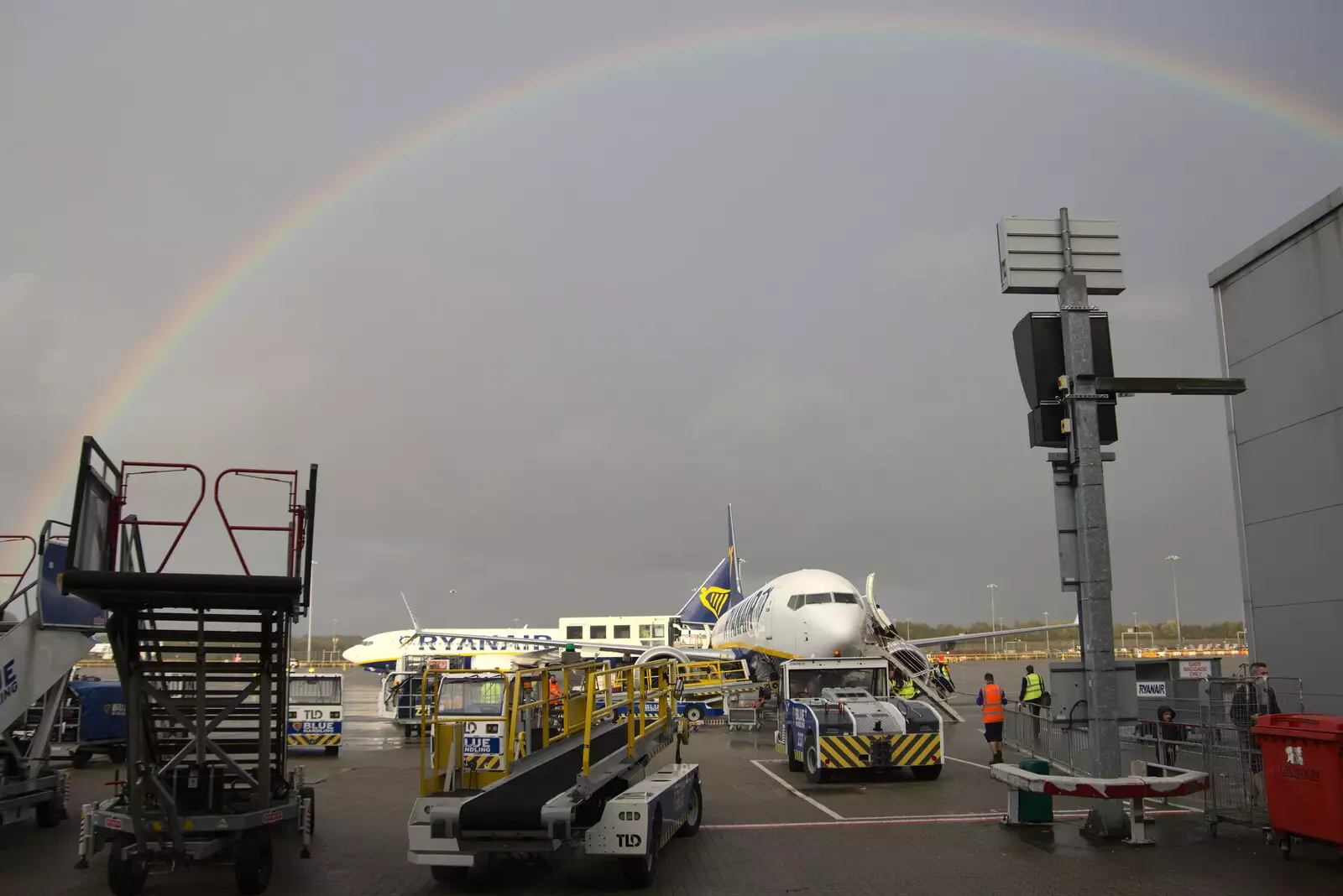 An optimistic rainbow over the gloom of Ryanair, from The Volcanoes of Lanzarote, Canary Islands, Spain - 27th October 2021