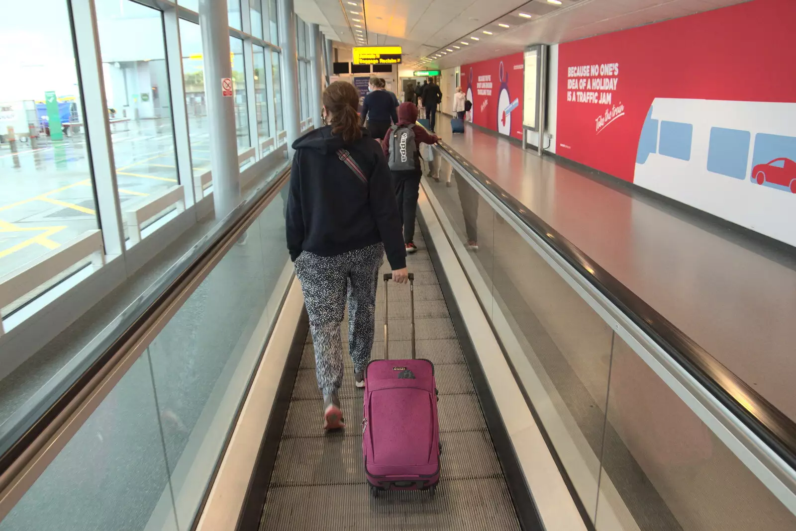 Isobel on a travelator, from The Volcanoes of Lanzarote, Canary Islands, Spain - 27th October 2021