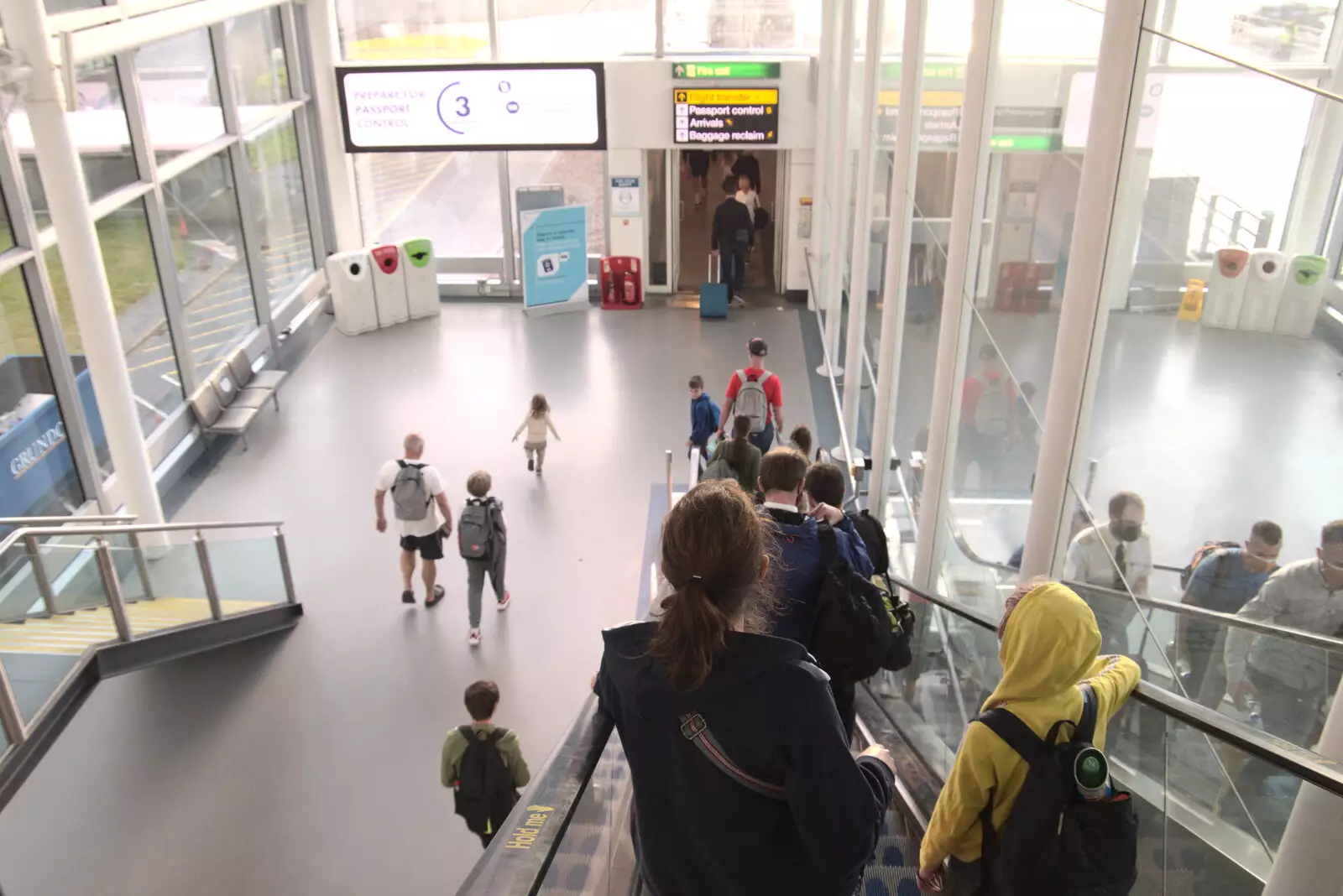 On an escalator in Stansted airport, from The Volcanoes of Lanzarote, Canary Islands, Spain - 27th October 2021