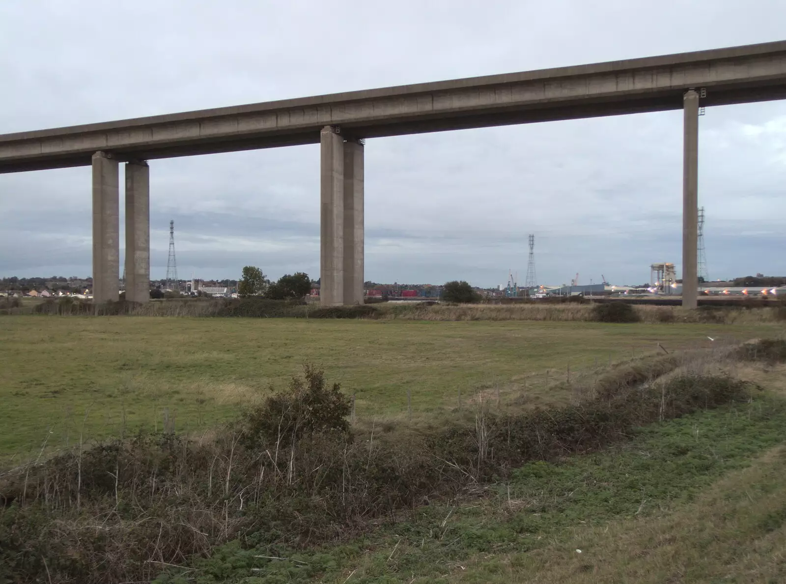 The Orwell Bridge with Ipswich docks behind, from A New Playground and Container Mountain, Eye, Suffolk - 7th November 2021