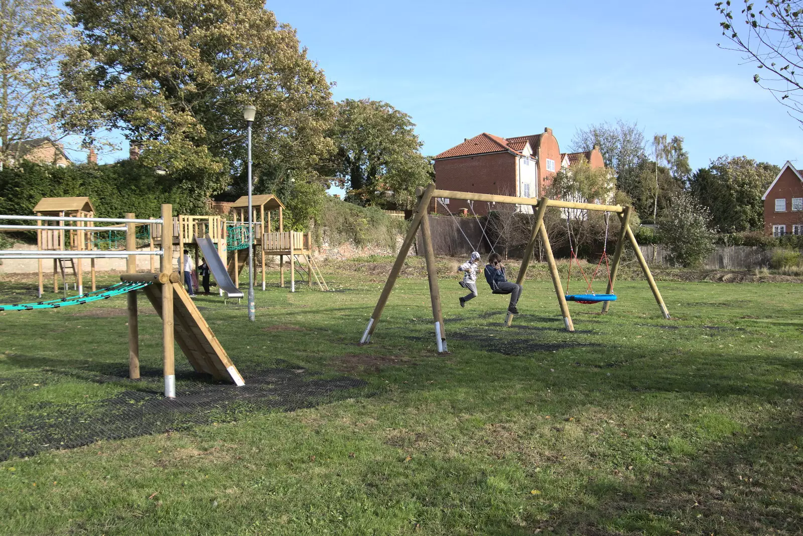 The boys test the new playground out in Eye, from A New Playground and Container Mountain, Eye, Suffolk - 7th November 2021