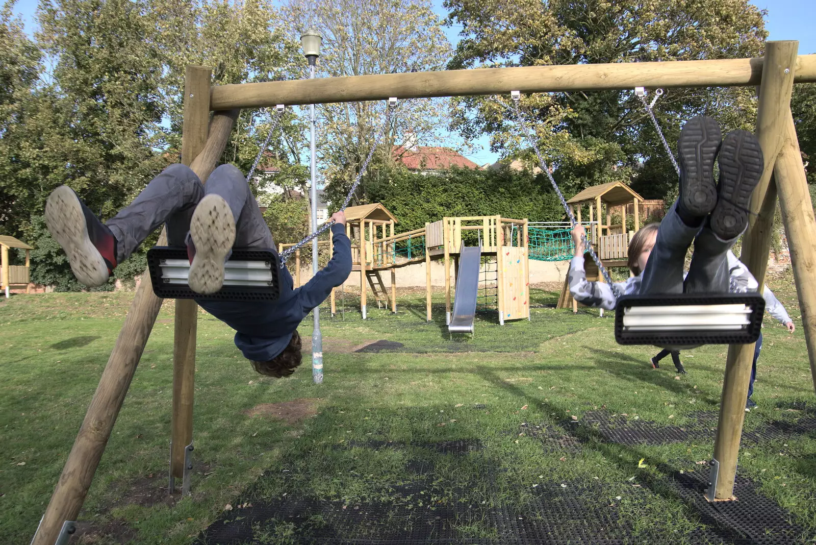 The boys have a good swing, from A New Playground and Container Mountain, Eye, Suffolk - 7th November 2021