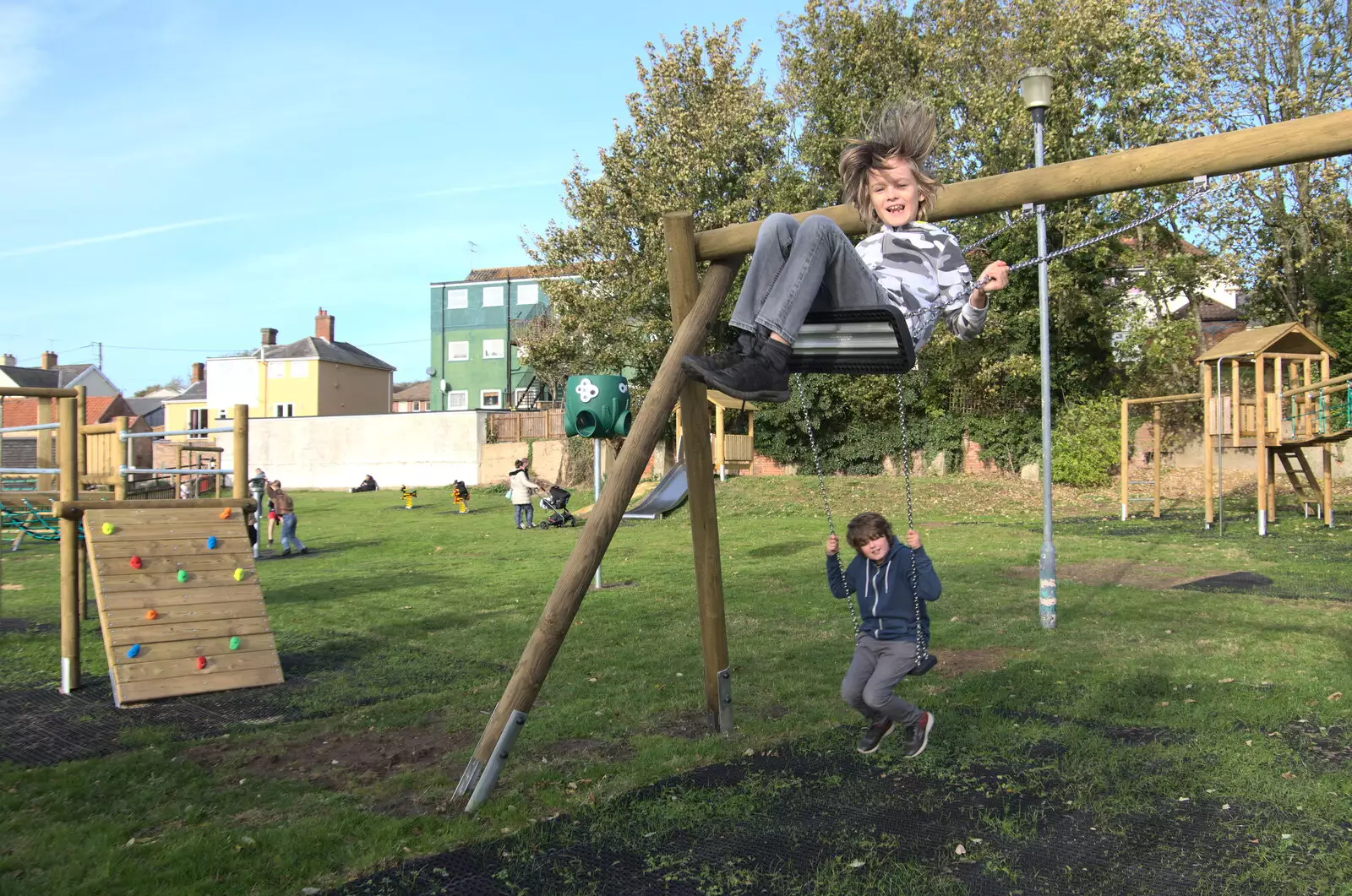 Harry and Fred in the new playground, from A New Playground and Container Mountain, Eye, Suffolk - 7th November 2021