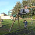Harry and Fred in the new playground, A New Playground and Container Mountain, Eye, Suffolk - 7th November 2021