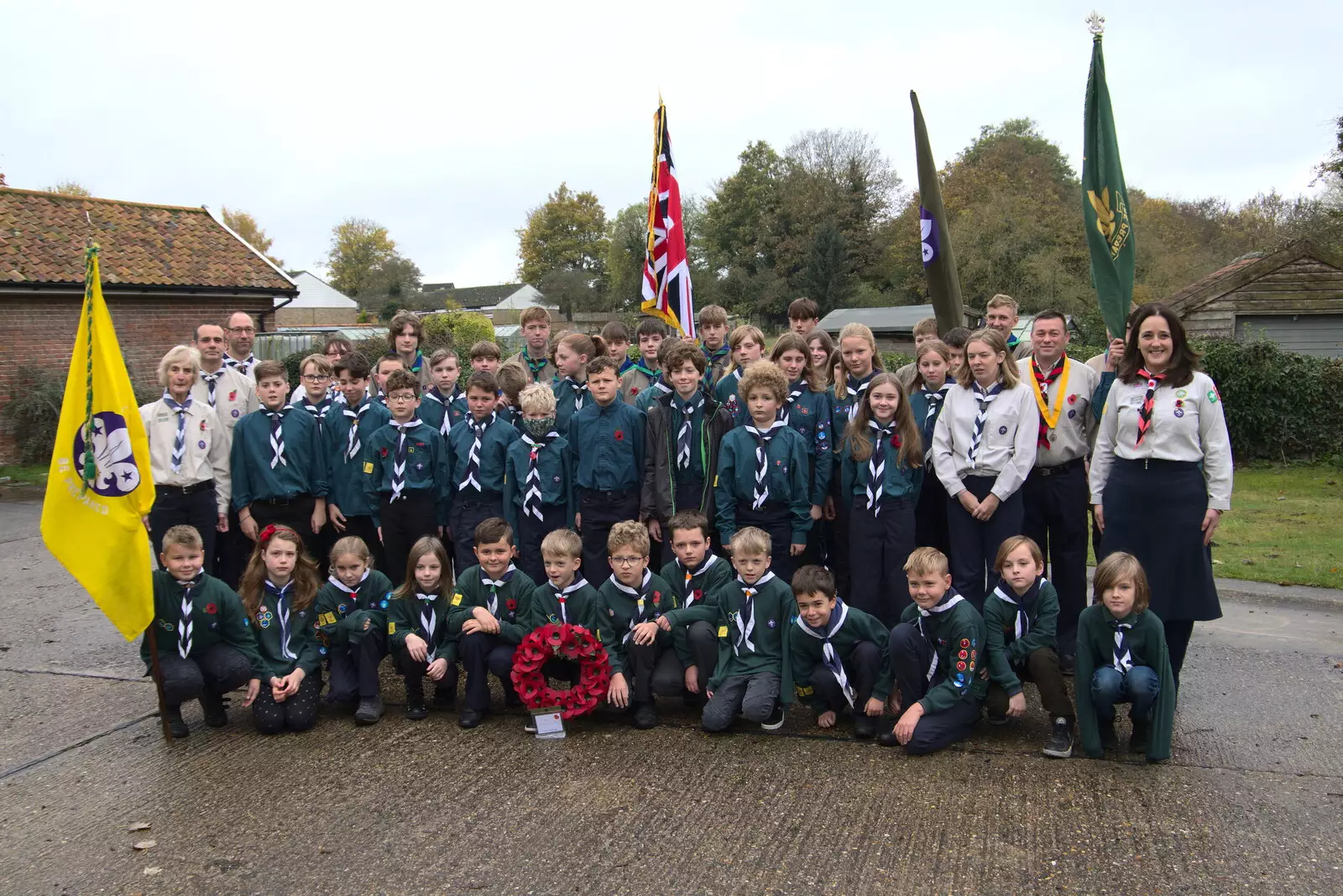 There's a group photo of the Cubs and Scouts, from The GSB and Remembrance Day Parades, Eye and Botesdale, Suffolk - 14th November 2021