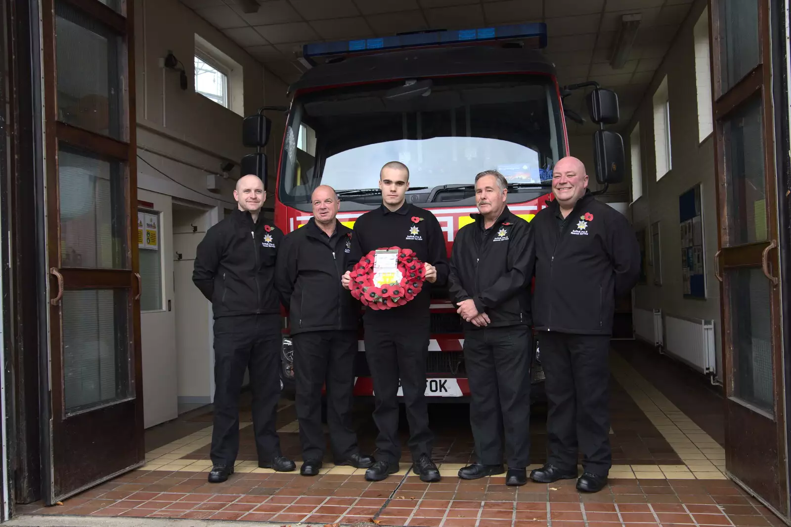 The Eye Fire Service team pose for a photo, from The GSB and Remembrance Day Parades, Eye and Botesdale, Suffolk - 14th November 2021