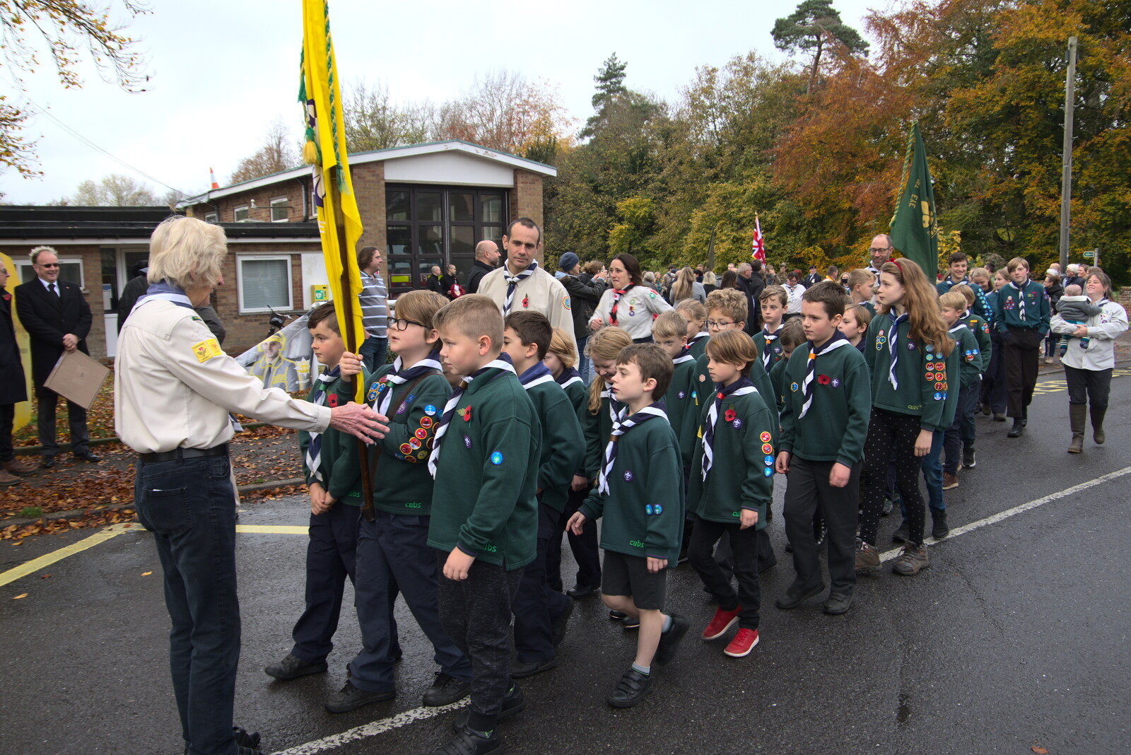 The Scouts assemble on the road from The GSB and Remembrance Day Parades, Eye and Botesdale, Suffolk - 14th November 2021