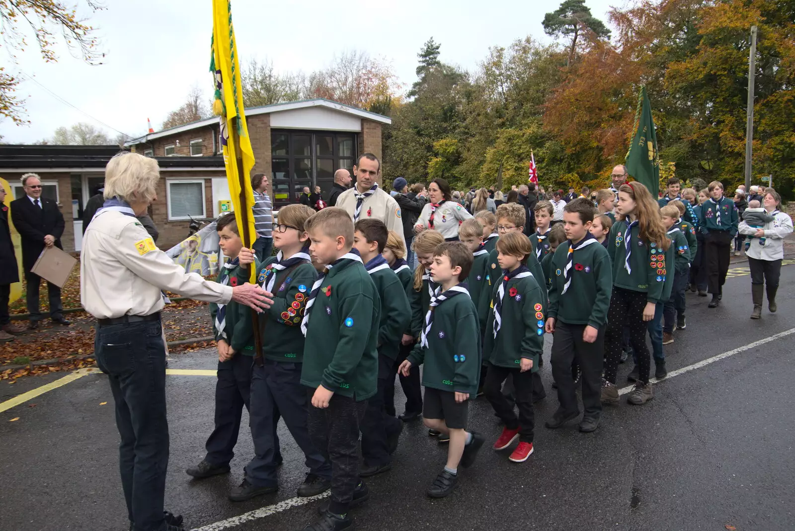 The Scouts assemble on the road, from The GSB and Remembrance Day Parades, Eye and Botesdale, Suffolk - 14th November 2021