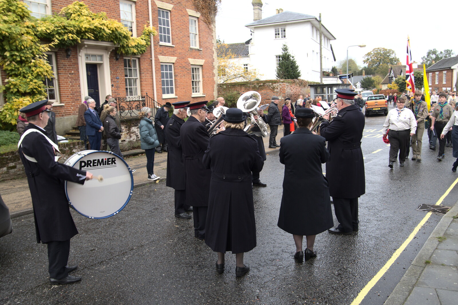 The Salvation Army band plays from The GSB and Remembrance Day Parades, Eye and Botesdale, Suffolk - 14th November 2021