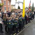 Scouts and Cubs gather by the war memorial, The GSB and Remembrance Day Parades, Eye and Botesdale, Suffolk - 14th November 2021