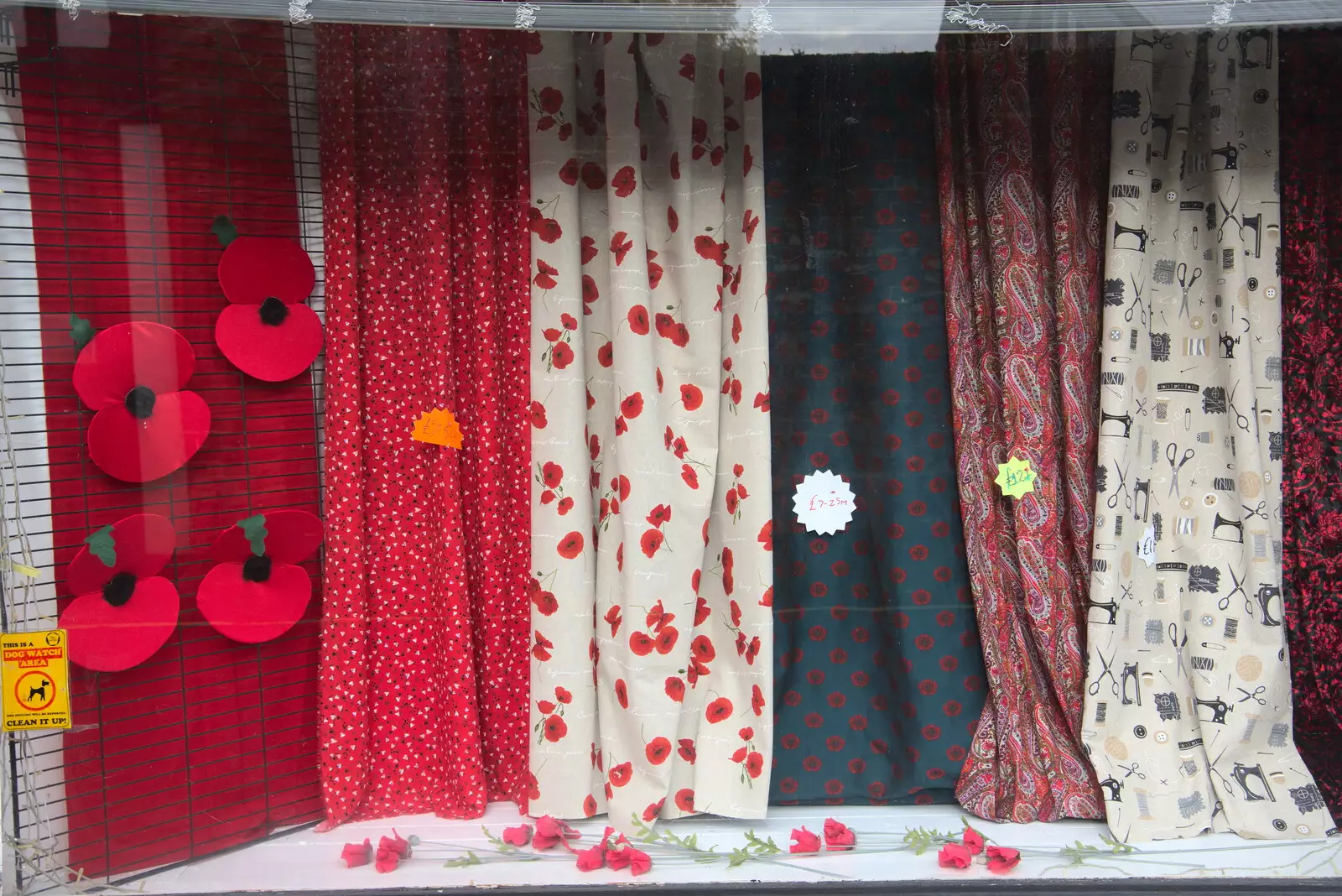 The Fabric Shop has a poppy theme going on, from The GSB and Remembrance Day Parades, Eye and Botesdale, Suffolk - 14th November 2021