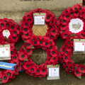 Poppy wreaths at the foot of the memorial, The GSB and Remembrance Day Parades, Eye and Botesdale, Suffolk - 14th November 2021