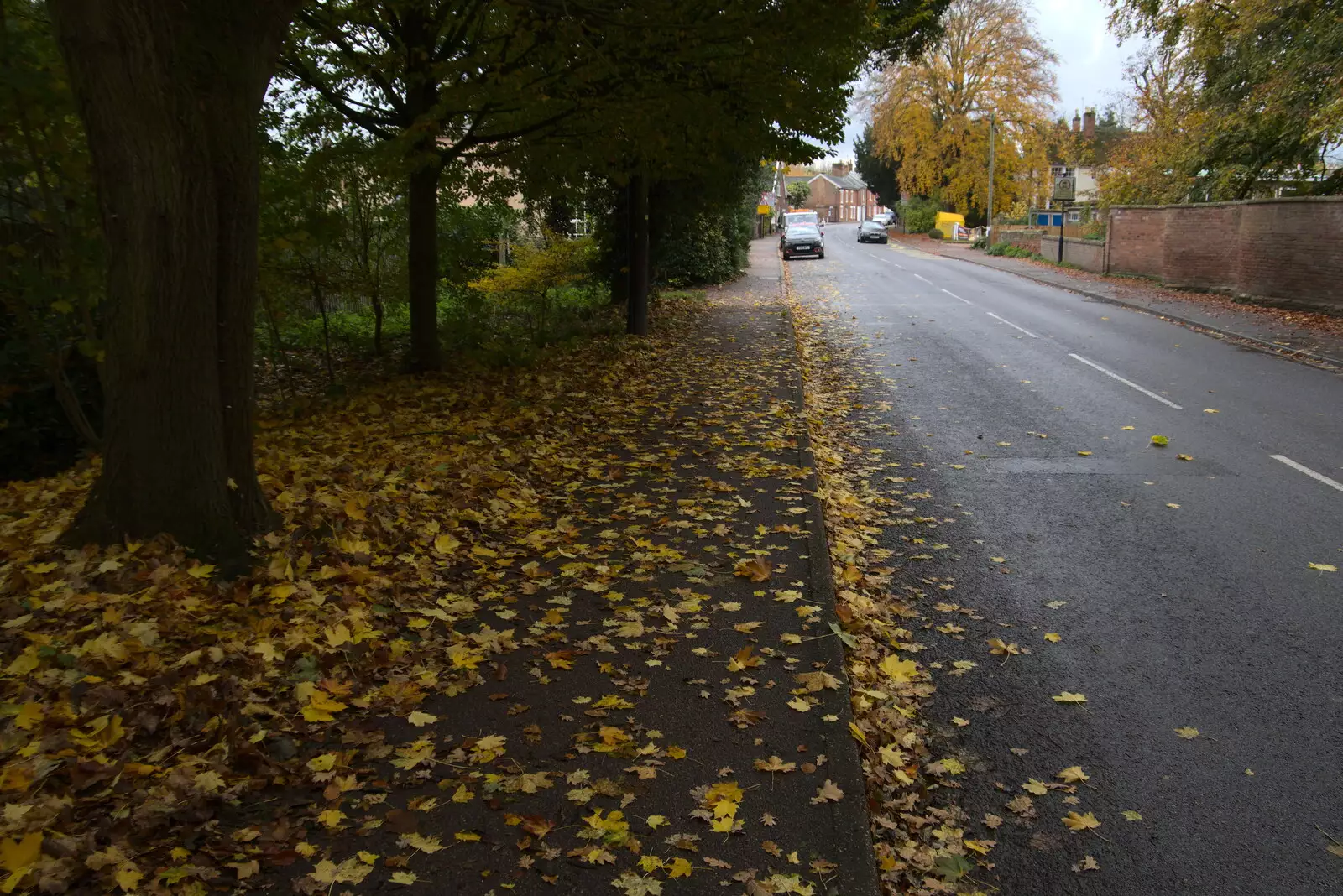 Autumn leaves on Lambseth Street, from The GSB and Remembrance Day Parades, Eye and Botesdale, Suffolk - 14th November 2021