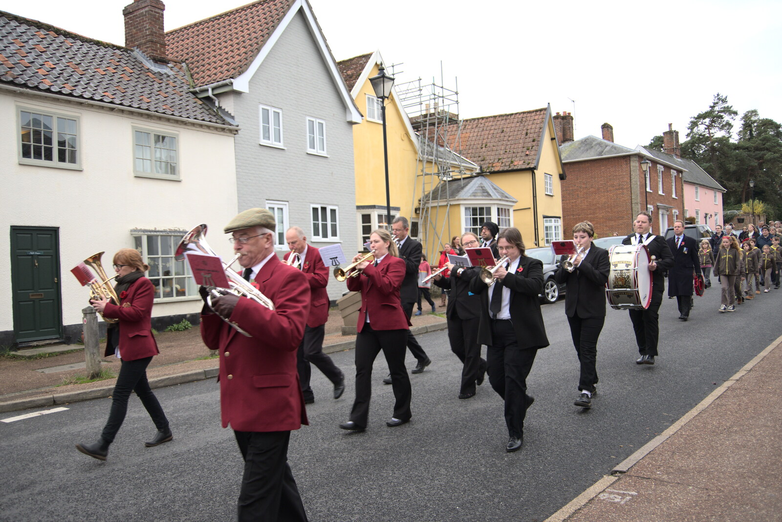 The parade winds its way through Botesdale from The GSB and Remembrance Day Parades, Eye and Botesdale, Suffolk - 14th November 2021