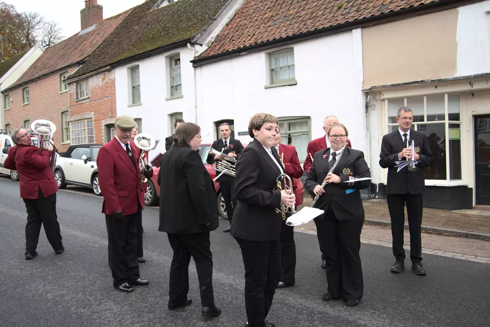 We overshoot the end of the march a bit, from The GSB and Remembrance Day Parades, Eye and Botesdale, Suffolk - 14th November 2021