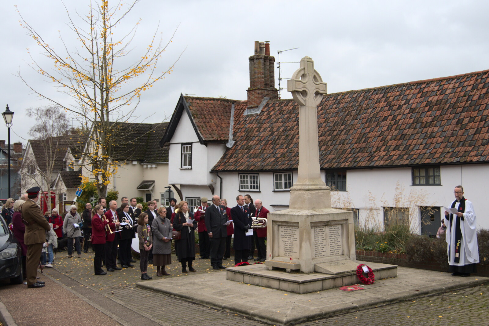 The vicar does a reading from The GSB and Remembrance Day Parades, Eye and Botesdale, Suffolk - 14th November 2021