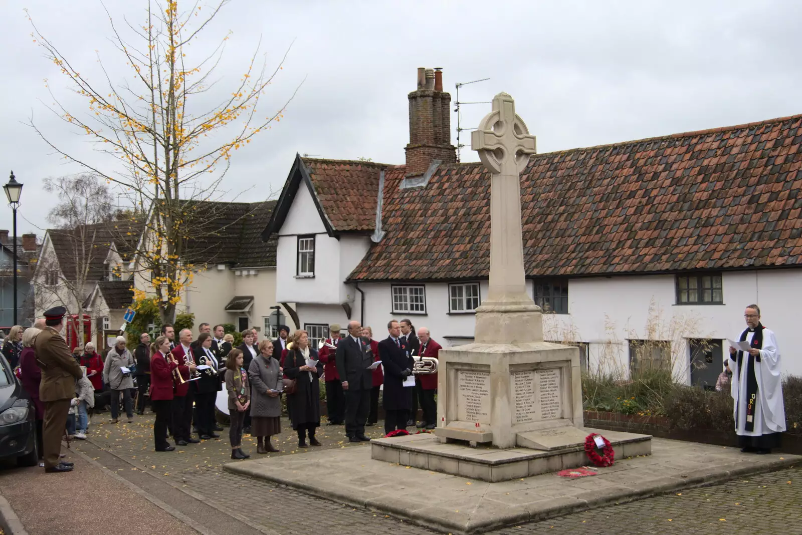 The vicar does a reading, from The GSB and Remembrance Day Parades, Eye and Botesdale, Suffolk - 14th November 2021