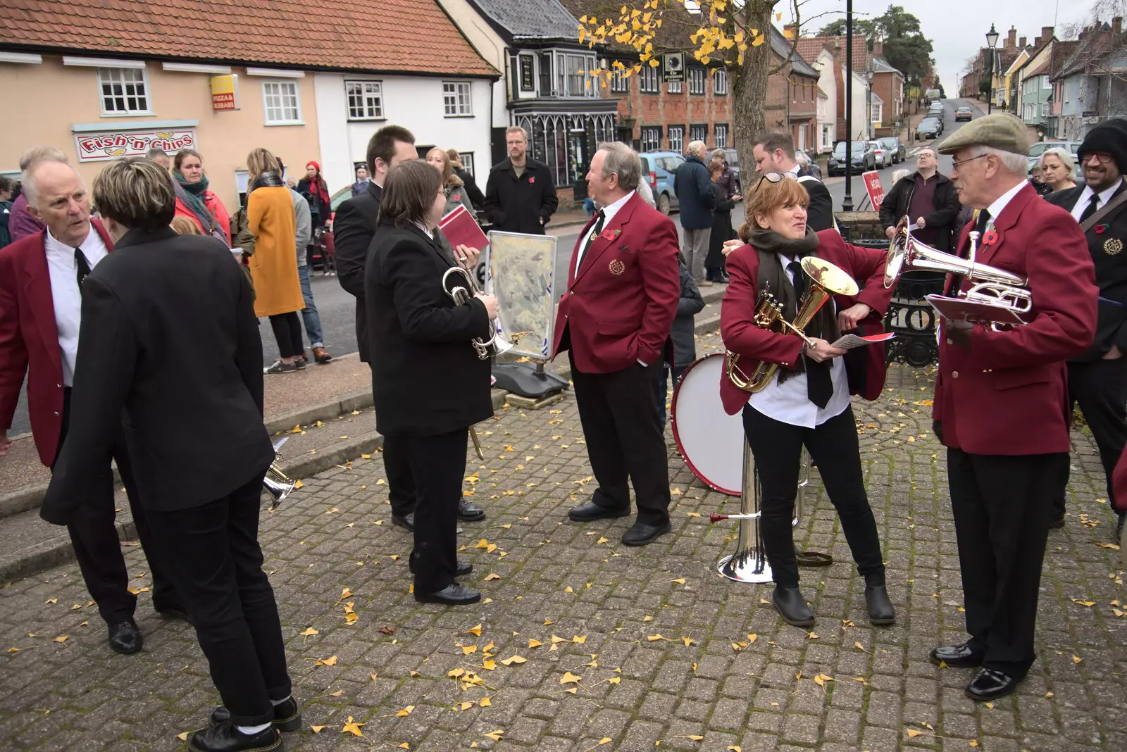 The band after the gig, from The GSB and Remembrance Day Parades, Eye and Botesdale, Suffolk - 14th November 2021