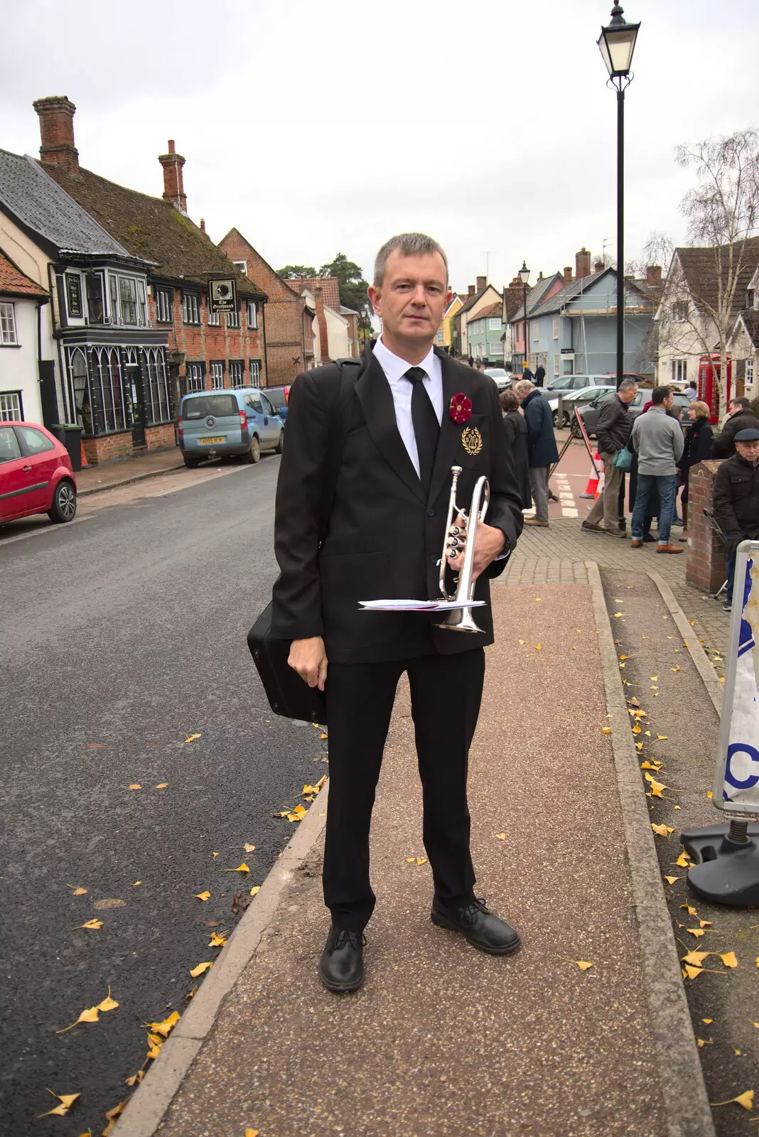 Nosher with cornet and band uniform on, from The GSB and Remembrance Day Parades, Eye and Botesdale, Suffolk - 14th November 2021