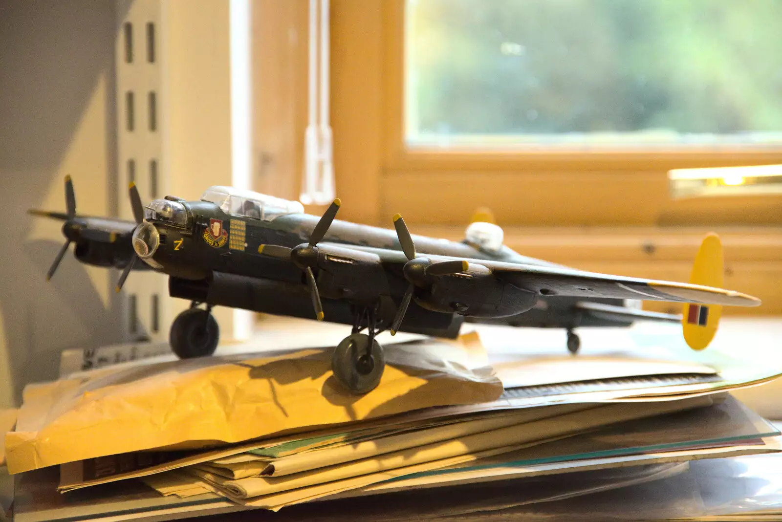 Nosher's Lancaster model is now in the office, from Norwich Lights and a Village Hall Jumble Sale, Brome, Suffolk - 20th November 2021