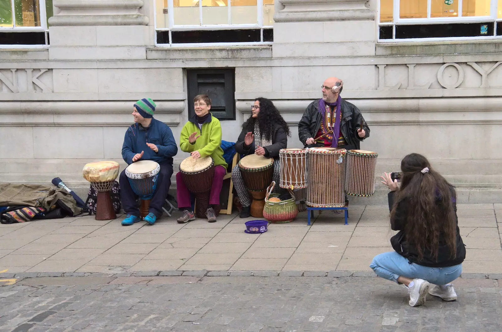 Someone gets a photo of the drum group, from Norwich Lights and a Village Hall Jumble Sale, Brome, Suffolk - 20th November 2021