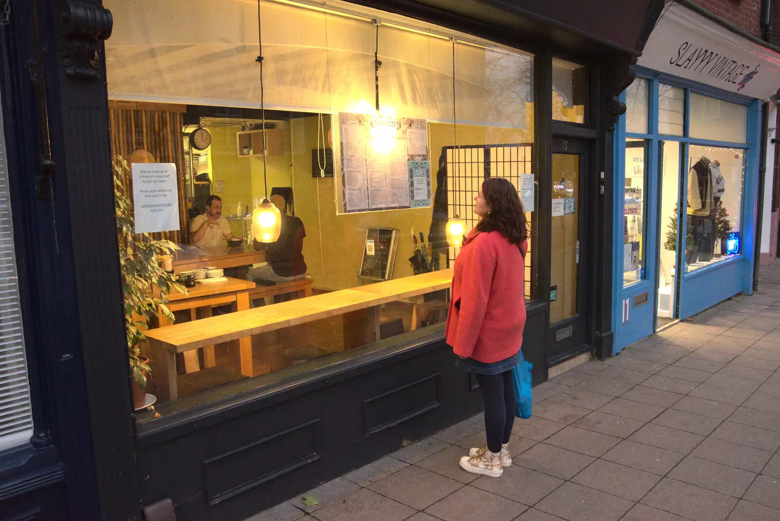 Isobel peers into a newish Japanese restaurant, from Norwich Lights and a Village Hall Jumble Sale, Brome, Suffolk - 20th November 2021