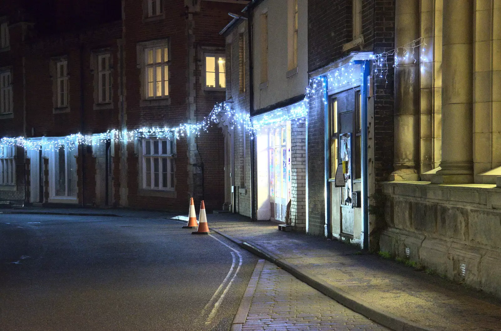 Twinkly lights all down Lowgate Street, from The Eye Lights Switch On, Eye, Suffolk - 3rd December 2021