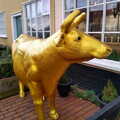 A golden cow outside the butcher's in Debenham, Dove Players' Trouble in Pantoland, Eye Community Centre, Suffolk - 11th December 2021