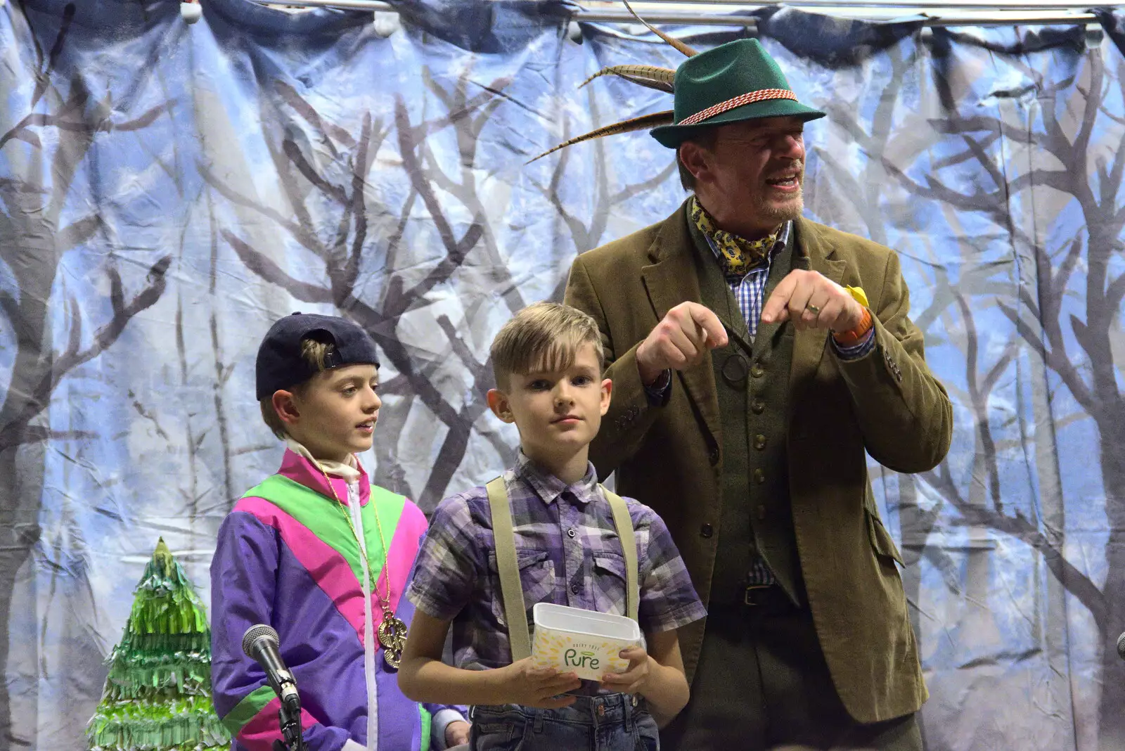 Harry's got a margarine-tub collecting tin, from Dove Players' Trouble in Pantoland, Eye Community Centre, Suffolk - 11th December 2021