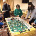 Fred watches some table football, Dove Players' Trouble in Pantoland, Eye Community Centre, Suffolk - 11th December 2021