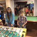 Harry plays table footie, Dove Players' Trouble in Pantoland, Eye Community Centre, Suffolk - 11th December 2021