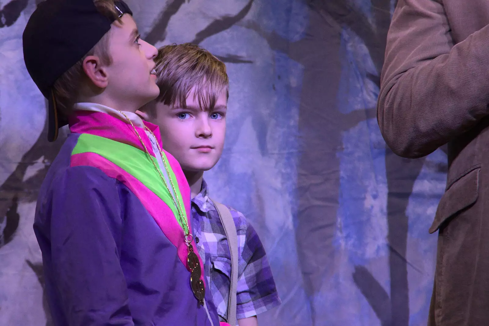 Harry looks over whilst on stage, from Dove Players' Trouble in Pantoland, Eye Community Centre, Suffolk - 11th December 2021