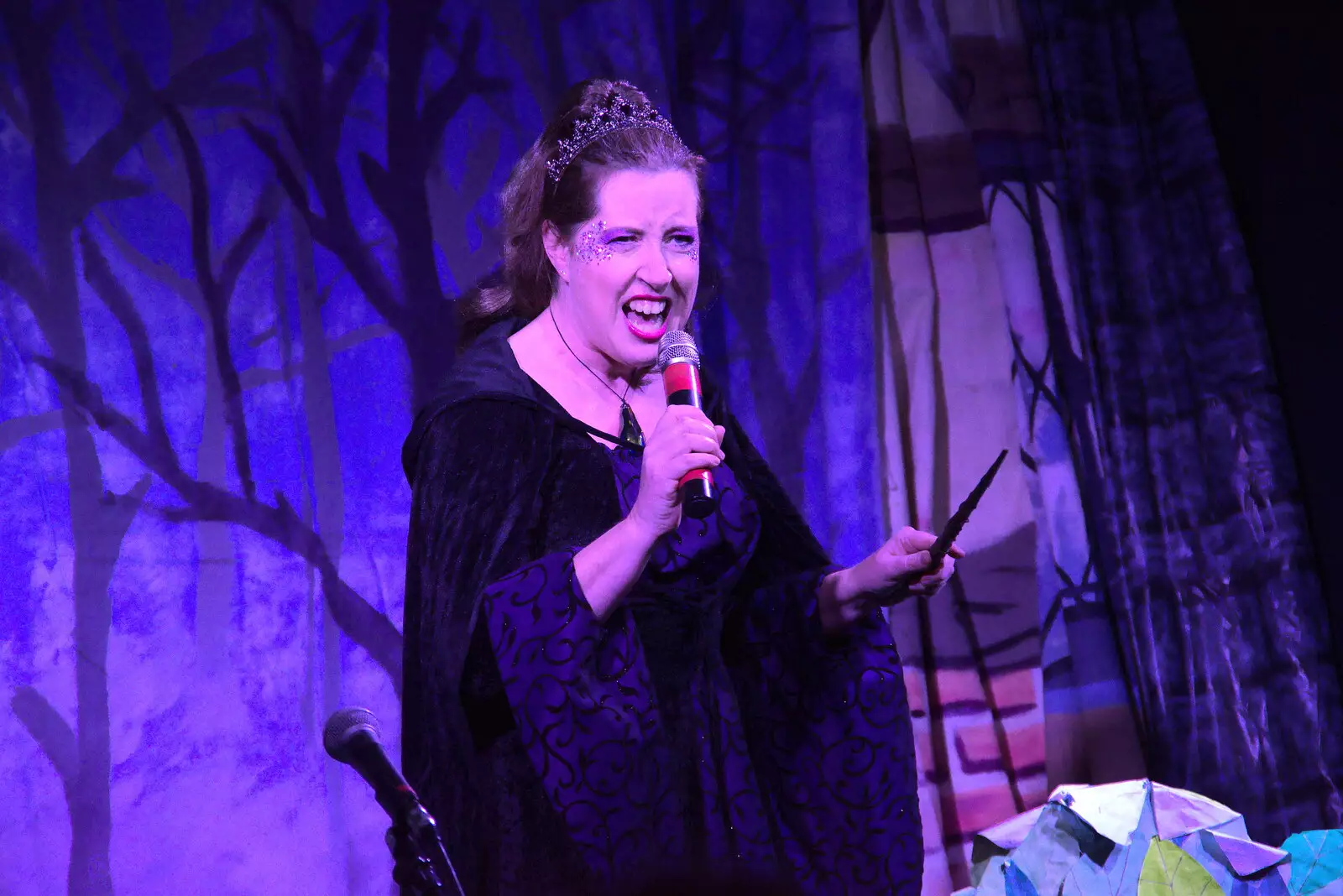 Suzanne sings an evil song, from Dove Players' Trouble in Pantoland, Eye Community Centre, Suffolk - 11th December 2021